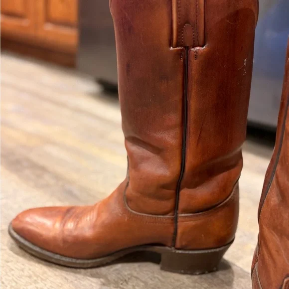 FRYE Classic Brown Leather Cowboy Boots - Picture 3 of 5